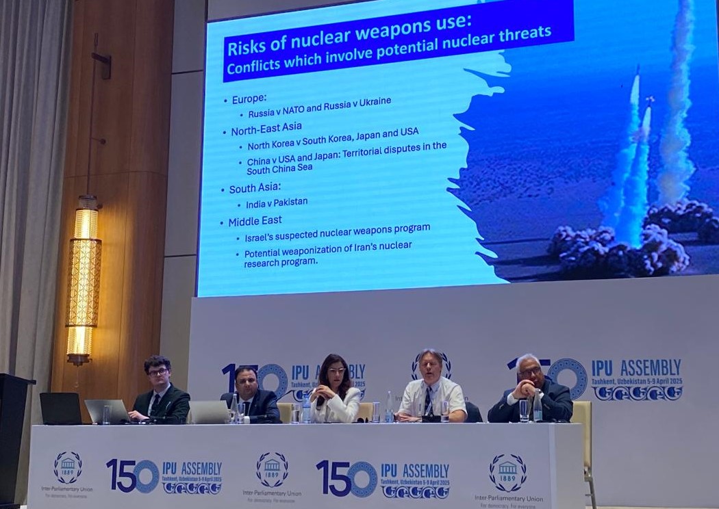 Alyn Ware presenting at the workshop on weapons of mass destruction