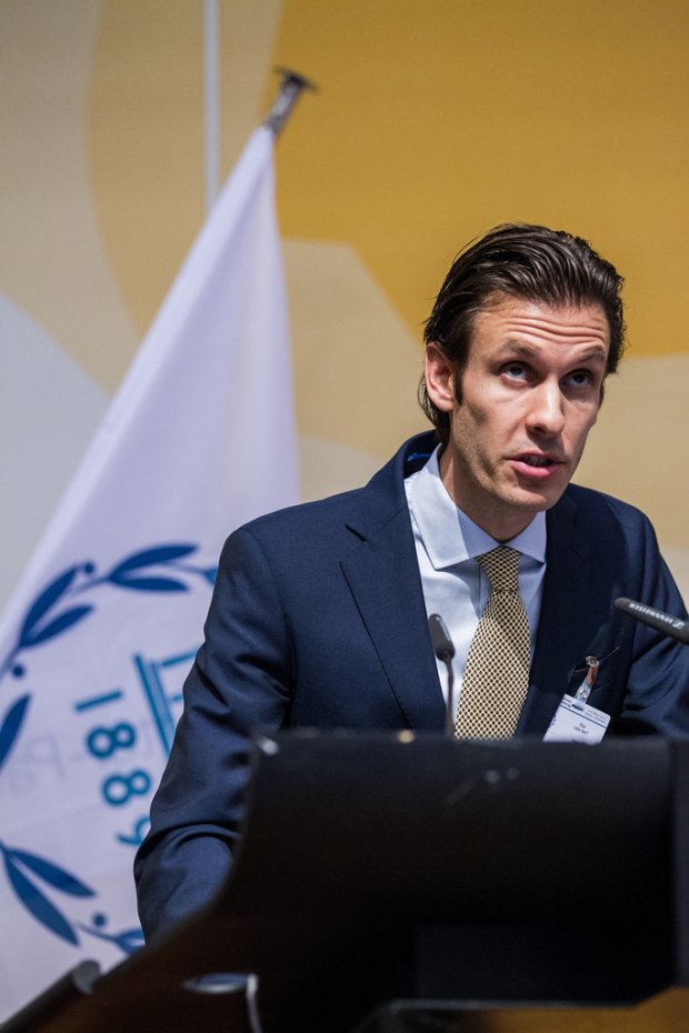 Rob van Riet addressing the IPU Plennary, 130th IPU Assembly in Geneva. Photo © IPU/Pierre Albouy