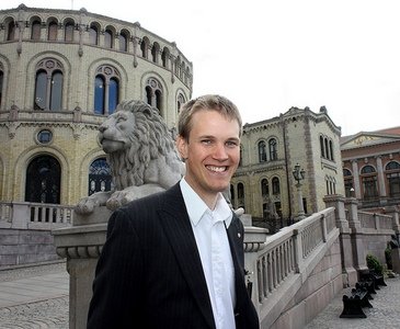 Torstein Tvedt Solberg outside the Norwegian Parliament